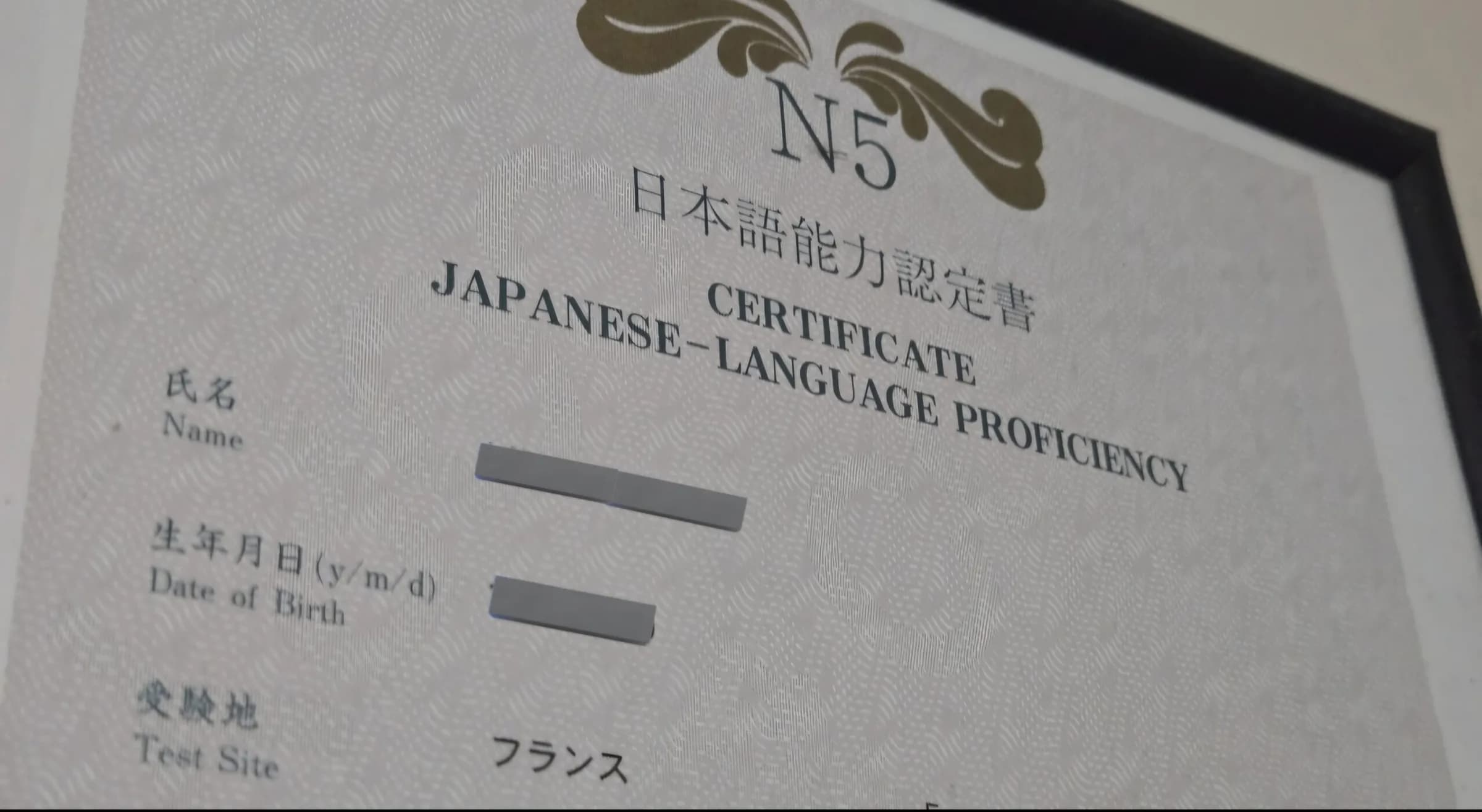 photo du diplôme de JLPT